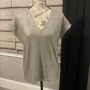 White House Black Market Metallic V-Neck Blouse